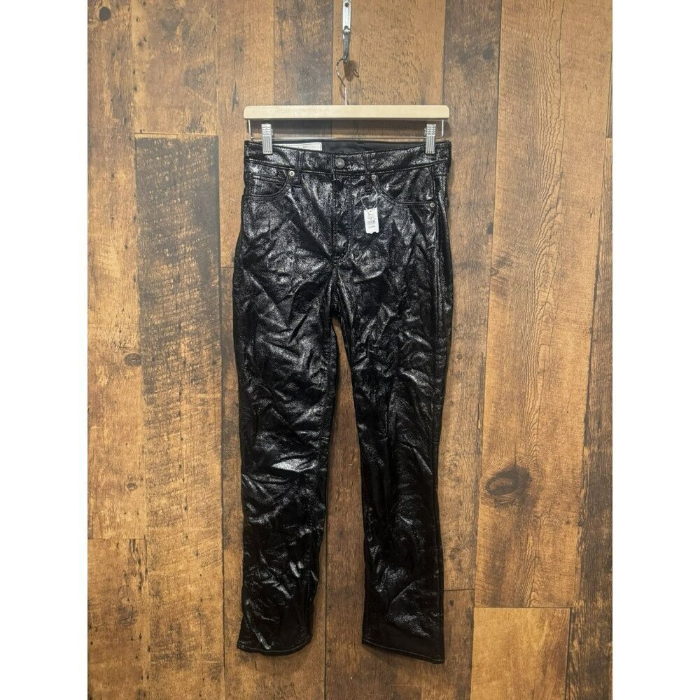 NWT GAP Vintage Slim High Rise Shiny Black Pants Size 27 - Picture 2 of 7